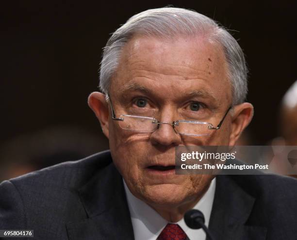 Attorney General Jeff Sessions testifies in an open hearing before the Senate Intelligence Committee, on June 2017 in Washington, DC.