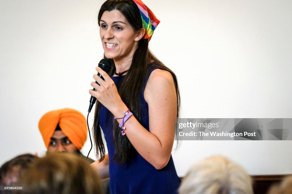 Democratic primary candidate Danica Roem makes her pitch to voters at the Bull Run Swim & Raquet Club while debating three fellow Democrats vying to unseat Republican State Delegate Bob Marshall in Manassas, Virginia...