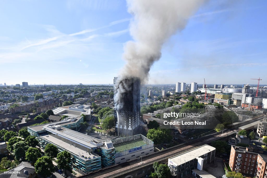 24-Storey Grenfell Tower Block On Fire In West London