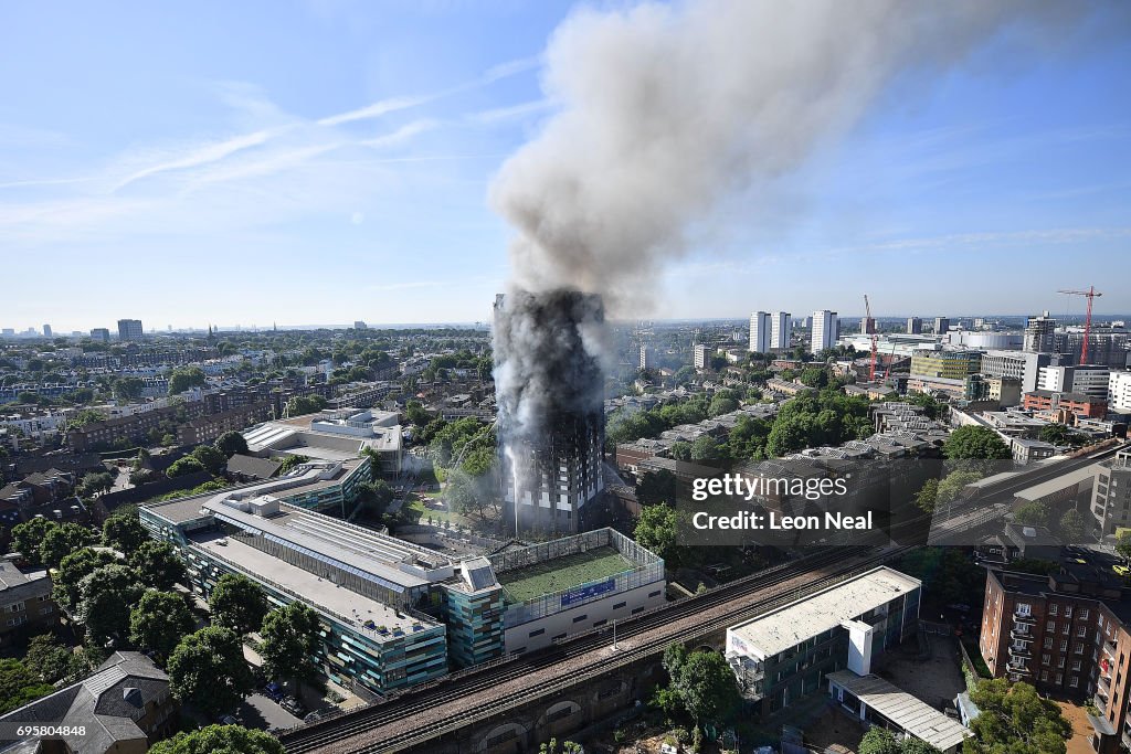24-Storey Grenfell Tower Block On Fire In West London