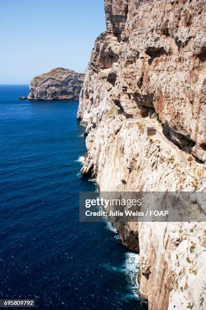 steps to grotta di nettuno, sardinia - neptune's grotto stock pictures, royalty-free photos & images