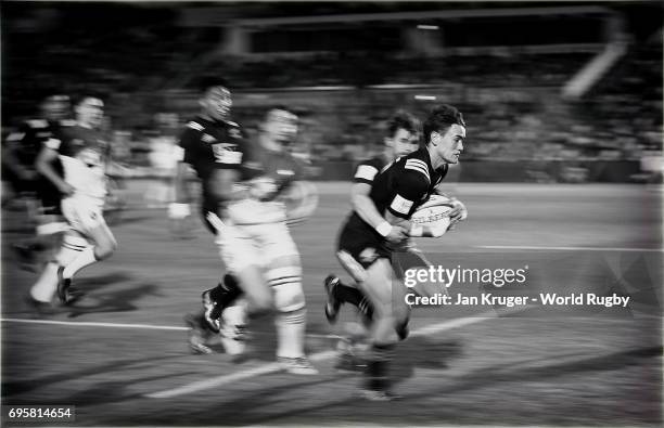 Will Jordan of New Zealand is tackled short of the try line by Arthur Retiere of France during the World Rugby via Getty Images U20 Championship semi...