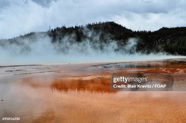 reflection on hot spring water - grand prismatic spring stock pictures, royalty-free photos & images