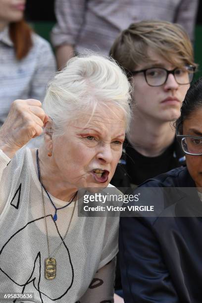 Vivienne Westwood directing the rehearsal of the Vivenne Westwood fashion show during the London Fashion Week Men's June 2017 Spring Summer 2018...