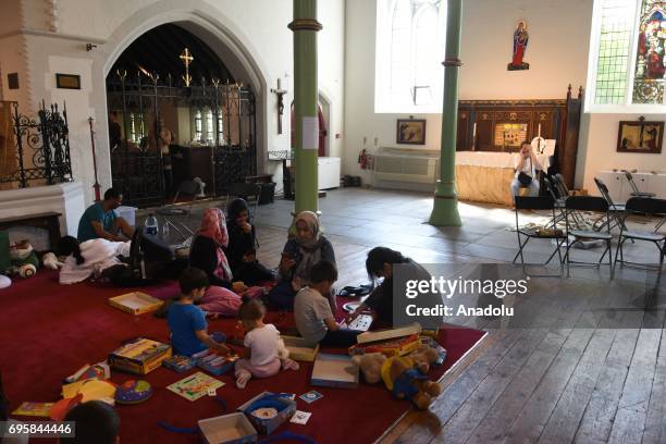 An inside view of the St. Clements Church which is turned into an evacuation centre, aid station and liaison office to support people who affected...