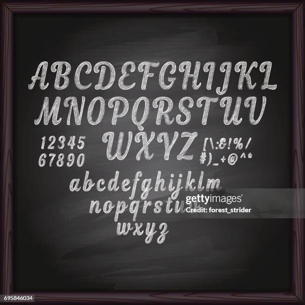 stockillustraties, clipart, cartoons en iconen met alfabet krijt puttend uit schoolbord - schoolbord