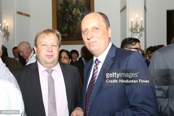 Georg Zehetner and Gyula during the celebration of the National Day of Russia hosted by the Embassy of the Russian Federation, on June 12, 2017 in...
