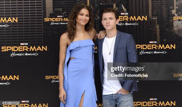 Zendaya and Tom Holland attend a photocall for 'Spider-Man: Homecoming' at the Villa Magna Hotel on June 14, 2017 in Madrid, Spain.