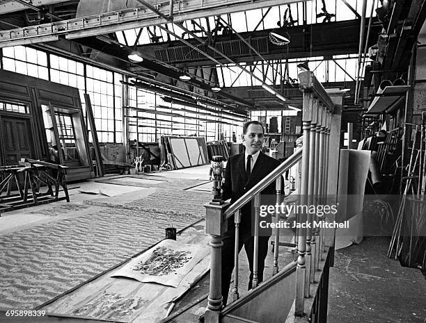 Production designer Robert O'Hearn at work creating sets at the Metropolitan Opera, 1965. .