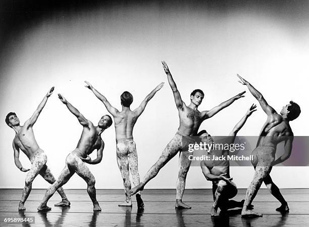 Paul Taylor dancers Thomas Patrick, Joao Mauricio, Jeff Wadlington, Elie Chaib, Hernando Cortez, and David Grenke in "Arden Court", 1990.