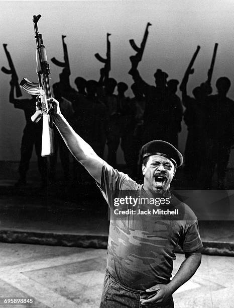 The cast of "Song of Jacob Zulu", featuring Ladysmith Black Mambazo, photographed at the Steppenwolf Theatre in Chicago, February 1993.