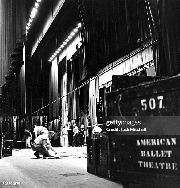 Stagehands prepare for an American Ballet Theatre production in 1961.