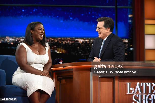 The Late Show with Stephen Colbert and guest Uzo Aduba during Monday's June 12, 2017 show.