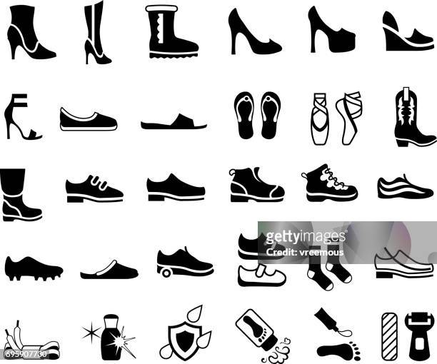 ilustraciones, imágenes clip art, dibujos animados e iconos de stock de zapatos, calzado y pies cuidan de los iconos - heel