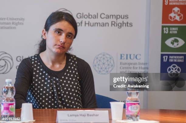 Lamya Haji Bashar attends at the conference presentation at Eiuc at Monastero of San Nicolò, on June 14, 2017 in Venice, Italy. The Sakharov Prize...