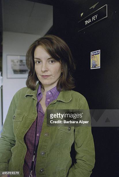 American actress, writer and comedian Tina Fey in her office in the Rockefeller Center, New York City, USA, 12th November 2001.