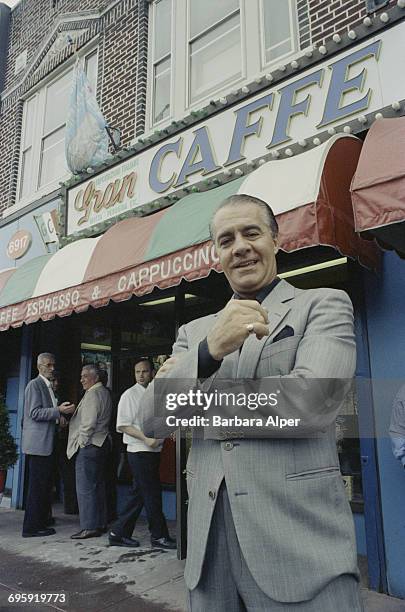 American actor Tony Sirico outside the Gran Caffe in Bensonhurst, New York City, 17th May 1990.