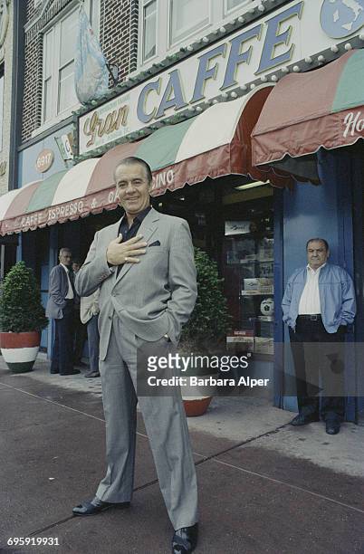 American actor Tony Sirico outside the Gran Caffe in Bensonhurst, New York City, 17th May 1990.