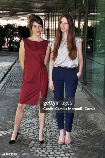 Verdiana Costanzo and Sara Rosati attend 'M' Press Conference on June 14, 2017 in Rome, Italy.
