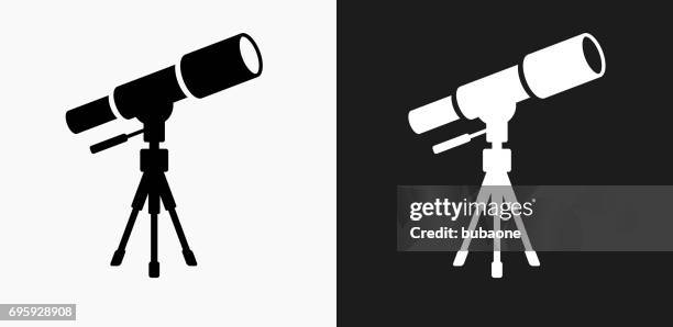 telescope on tripod icon on black and white vector backgrounds - telescope stock illustrations