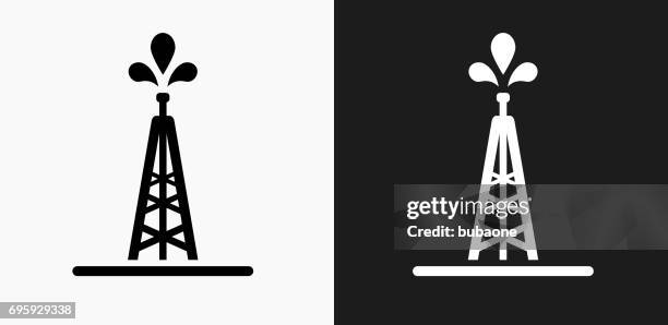 oil drill icon on black and white vector backgrounds - hydraulic fracturing icons stock illustrations