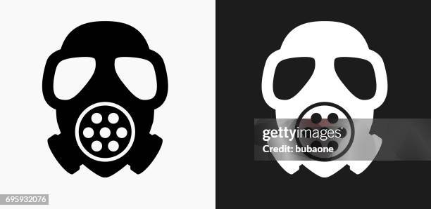 gas mask icon on black and white vector backgrounds - gas mask stock illustrations