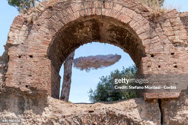 The work: Pink Cloud by Denis Santachiara in the exhibition "From Duchamp to Cattelan - Contemporary Art on the Palatine" on June 14, 2017 in Rome,...
