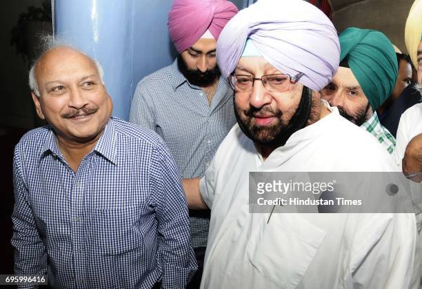 Punjab CM Capt. Amrinder Singh and Brahm Mohindra at Punjab Vidhan Sabha Session on June 14, 2017 in Chandigarh, India. On the first day of the...