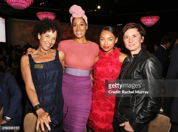 Boardmember Stephanie Allain, actors Tracee Ellis Ross, wearing Max Mara, Logan Browning and director Kimberly Peirce attend the Women In Film 2017...