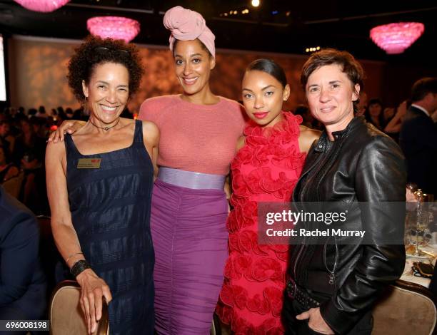 Boardmember Stephanie Allain, actors Tracee Ellis Ross, wearing Max Mara, Logan Browning and director Kimberly Peirce attend the Women In Film 2017...