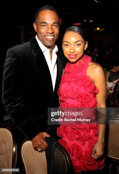 Actors Jason George and Logan Browning attend the Women In Film 2017 Crystal + Lucy Awards presented By Max Mara and BMW at The Beverly Hilton Hotel...