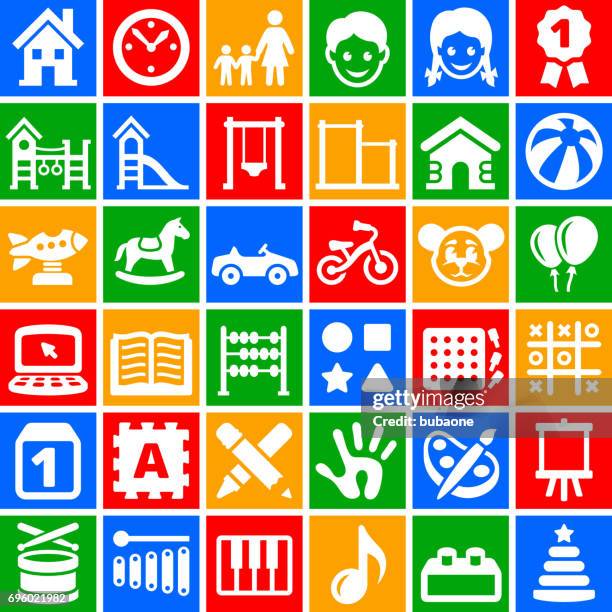 daycare vector icon set on chalkboard - school yard stock illustrations