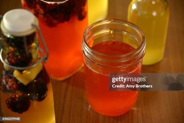 Kombucha infused with blackberries and ginger, at the Denver Post, on November 2, 2016.