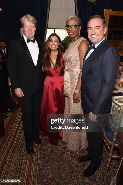 Earl Spencer, Maria Bravo, Tessy Ojo and Nick Ede attend the Global Gift Gala for The Diana Award, hosted by Earl Spencer at Althorp House on June...