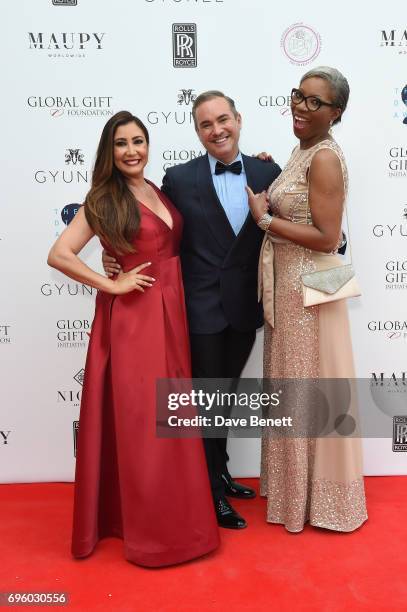 Maria Bravo, Nick Ede and Tessy Ojo attend the Global Gift Gala for The Diana Award, hosted by Earl Spencer at Althorp House on June 14, 2017 in...