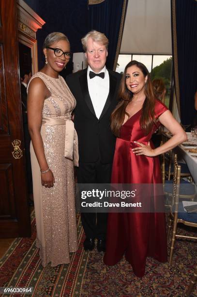 Tessy Ojo, Earl Spencer and Maria Bravo attends the Global Gift Gala for The Diana Award, hosted by Earl Spencer at Althorp House on June 14, 2017 in...