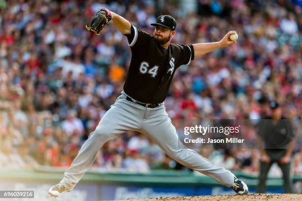 Starting pitcher David Holmberg of the Chicago White Sox pitches during the first inning against the Cleveland Indians at Progressive Field on June...