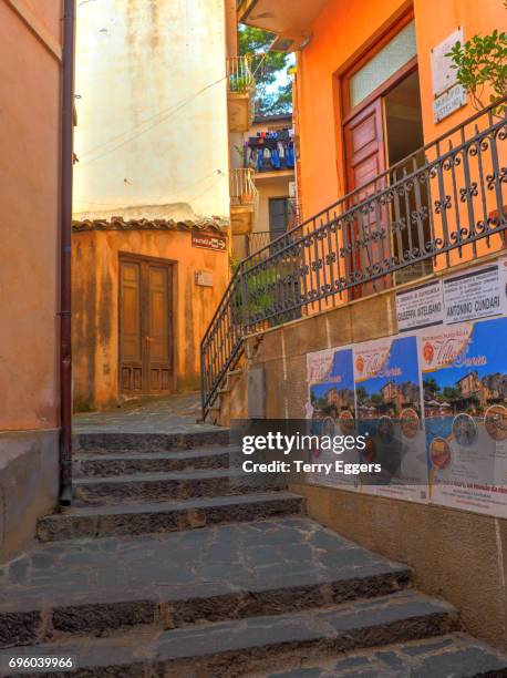 stairway and scenes from  taormina, castelmola at the top - castelmola stock pictures, royalty-free photos & images