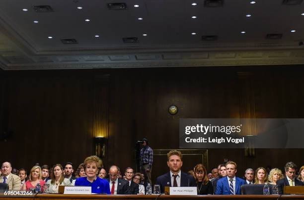 Former Senator Elizabeth Dole and Ryan Phillippe, actor, director, and writer, speak before the Senate Special Committee on Aging during a hearing on...