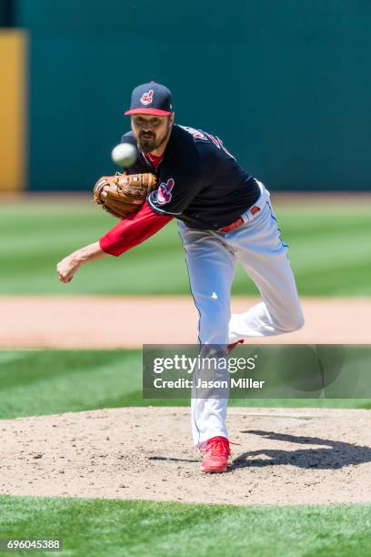 Relief pitcher Andrew Miller of the Cleveland Indians pitches during the sixth inning against the Chicago White Sox at Progressive Field on June 11,...