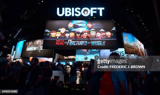 People crowd the Ubisoft games display section on day two of E3 2017, the three day Electronic Entertainment Expo at the Los Angeles Convention...