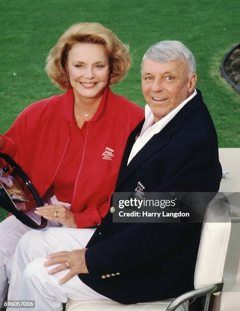 Personality Barbara Sinatra and Frank Sinatra poses for a portrait in 1994 in Palm Springss, California.