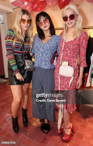 Gracie Egan, Betty Bachz and India Rose James attend the Arty Farty Fashion Party launch on June 14, 2017 in London, England.