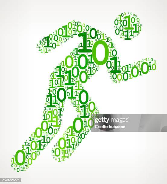 man running binary code zero one vector illustration - virtual run stock illustrations