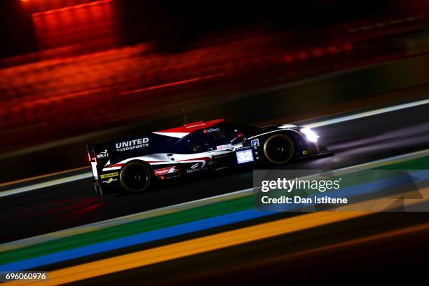 The United Autosports Ligier of William Owen, Filipe Albuquerque and Hugo De Sadeleer drives during practice for the Le Mans 24 Hour Race at Circuit...