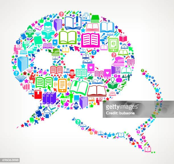speech bubbles reading books and education vector icon background - library card stock illustrations