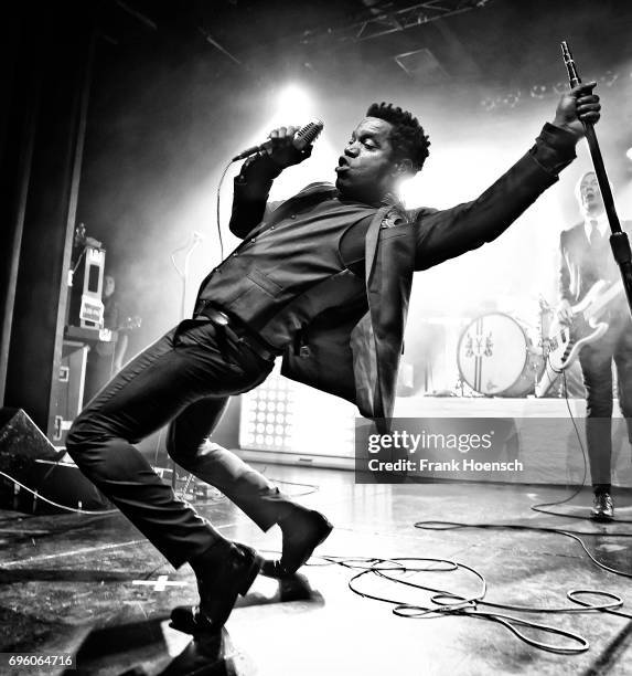 Ty Taylor and Rick Barrio Dill of the American band Vintage Trouble perform live on stage during a concert at the Columbia Theater on June 14, 2017...