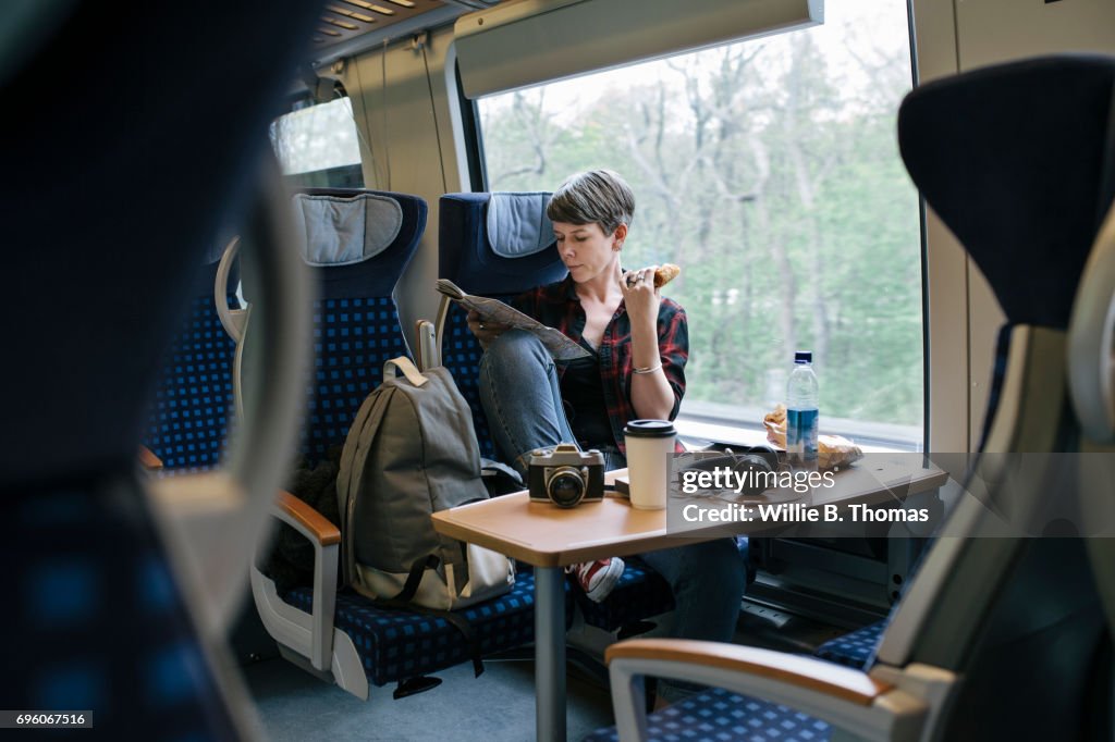 Backpacker Traveling On Train