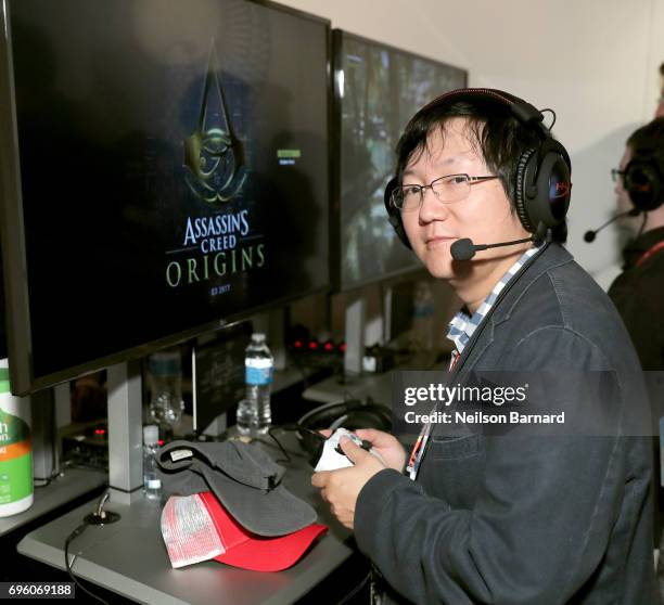 Actor Masi Oka plays Assassin's Creed Origins during E3 2017 at Los Angeles Convention Center on June 14, 2017 in Los Angeles, California.