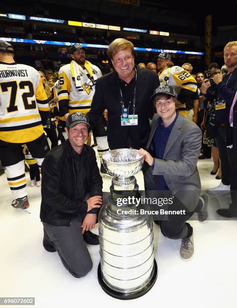 Ronald Burkle of the Pittsburgh Penguins celebrates with the Stanley Cup following a victory over the Nashville Predators in Game Six of the 2017 NHL...